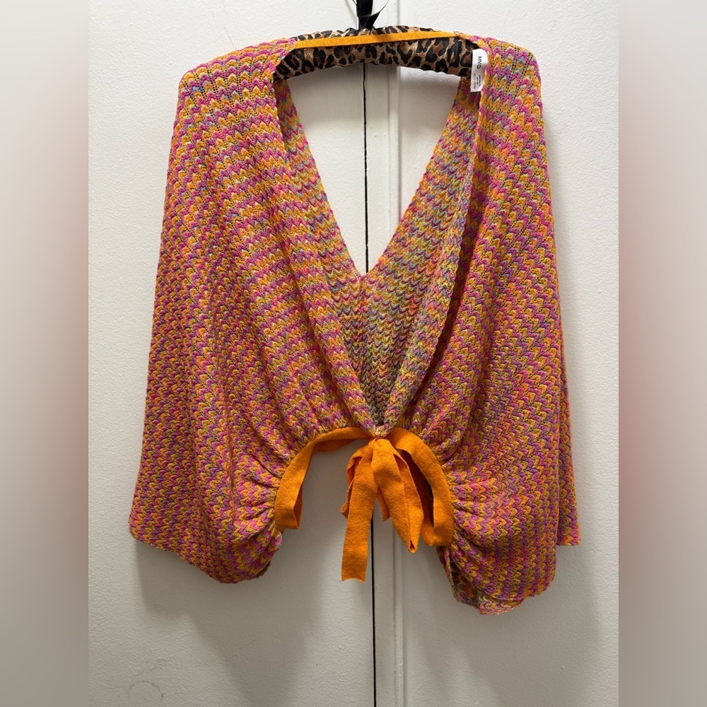MANGO Combined Cropped Knit Top With Opening XL pink & orange - Picture 6 of 8